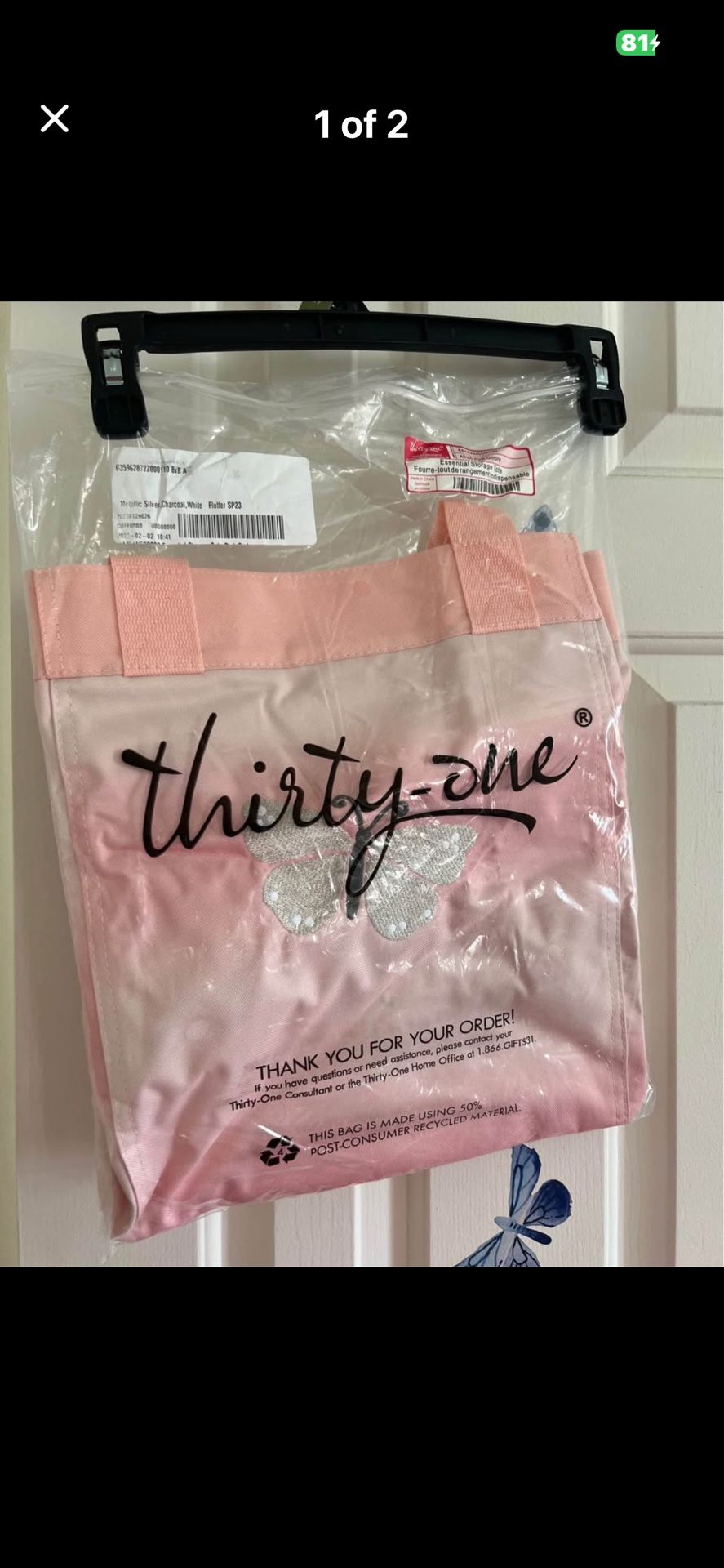 Thirty One 31 Essential Storage Tote - PINK OMBRÉ -with “Butterfly ” Embroidery