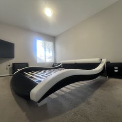 Moving Sale! Modern Unique Faux Leather California King Size Bed Frame in Excellent Condition