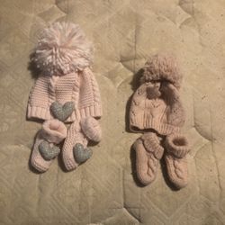 New Born Baby Girl Hats And Booties 