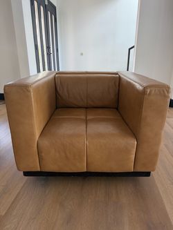 Tan Leather Cube Lounge Chair