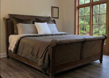 Luxury King Solid Wood Bamboo Style Bed Frame with Woven Cane Panels