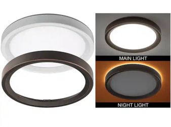 Commercial Electric 9 in. 2700K-5000K White and Oil Rubbed Bronze Trims LED Flush Mount Ceiling Light 800 Lumens 11-Watts Night Light Mode @E8-971