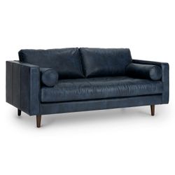 Article Sven 72" Tufted Leather Loveseat - Oxford Blue