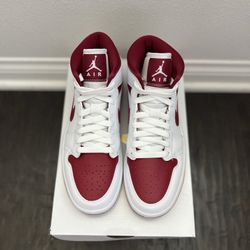 New Air Jordan Women’s 1 Mid White/Pomegranate Size 6.5
