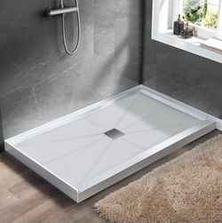 Shower Base 60"×36"×4", Single Threshold Shower Tray With Center Drain, Square SMC Shower Pan, White Slip Resistant Textured Surface Shower Base For B