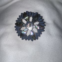 Vintage Taxco Sterling Abalone & Ontx Sterling Silver Flower Vintage Brooch Pendant
