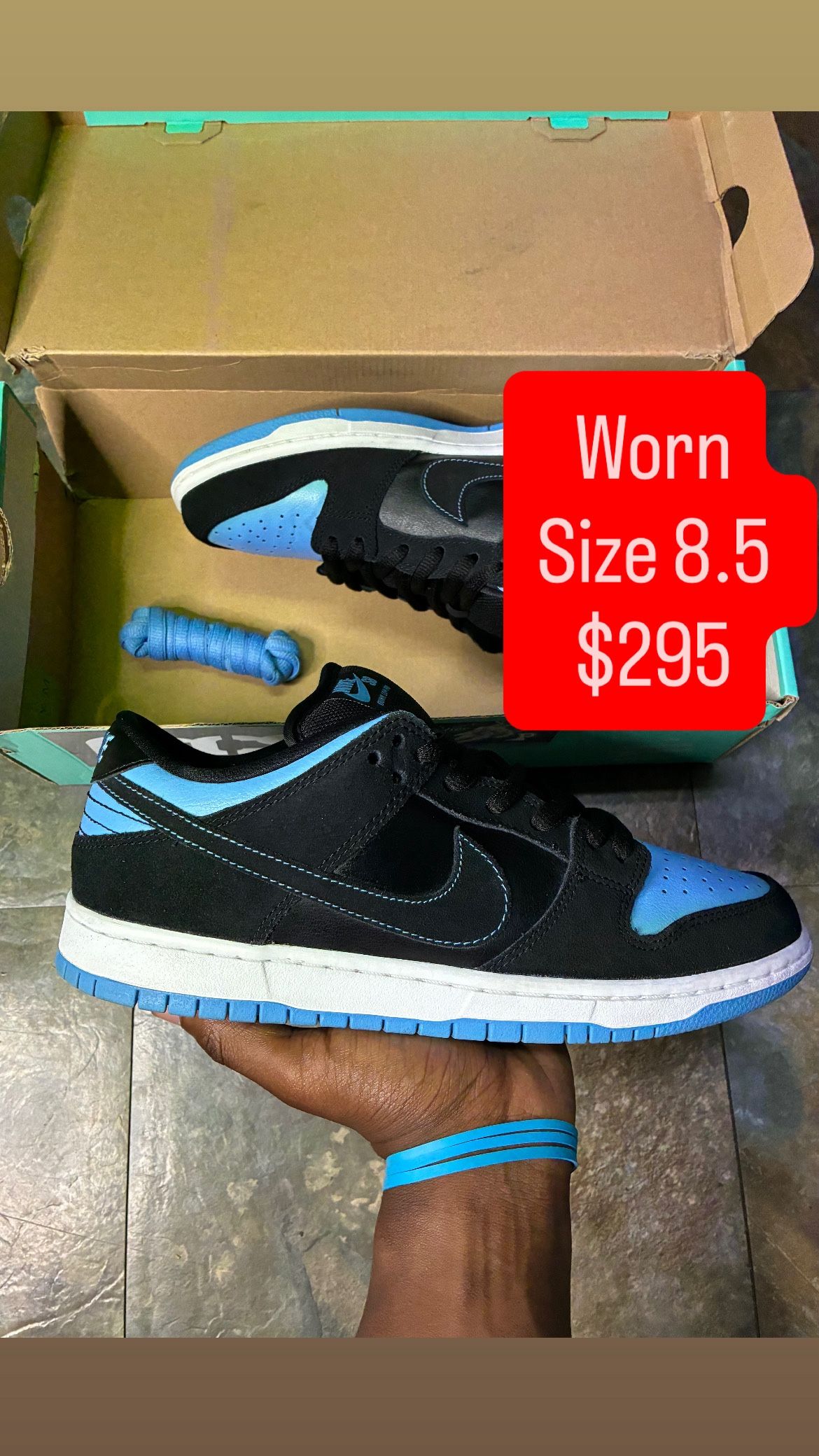 Size 8.5 “Sub Zero / Black University Blue Nike SB Dunk Low