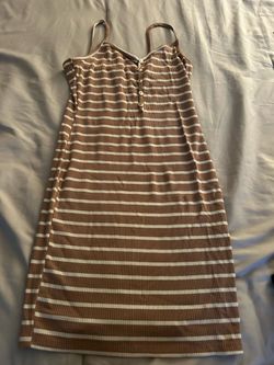 Brown and White Striped Bodycon Mini Dress