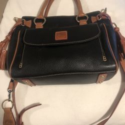 Dooney & Bourke Black and Brown Satchel Tassles Handbag Crossbody Strap