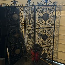 Antique Wrought Cast Iron Room Divider: English Three Panel Steel
