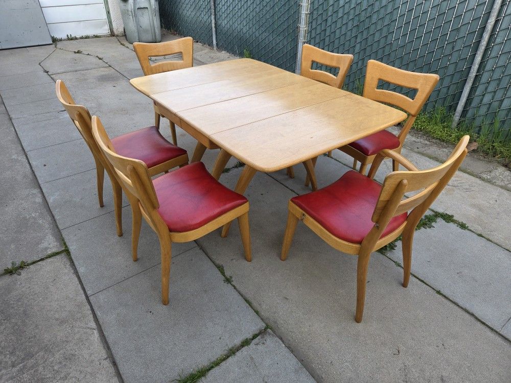 Mid Century Heywood Wakefield Dining Set with Triple Wishbone Table