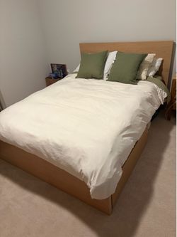 Ikea Malm Wooden Bed Frame with Mattress and Topper (Full)
