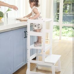 Kitchen Step Stool for Toddlers,Wiifo Adjustable Height Kids Montessori Learning Stool, Toddler Standing Tower (White)