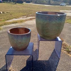 Awesome New Designer Set Of Glazed Terracotta Garden Planter High Quality Masterpiece Very Detailed Heavy Made In Portugal