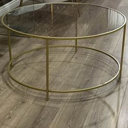 Round Glass Coffee Table – Gold Frame