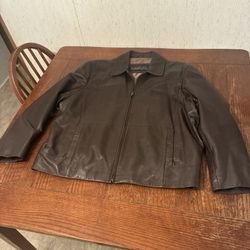 Collezione Brown Leather Jacket Men’s XL Full Zip Pockets Lined Vintage