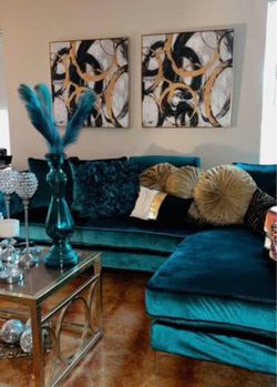 Tufted L TEAL COLOR SECTIONAL