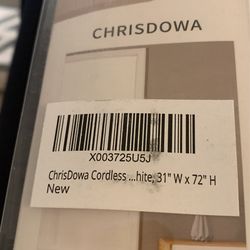 Chrisdowa Cordless Roller Blind 31 X 72 New  White 