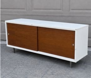 Mcm white and walnut credenza