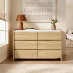 Modern Wood Storage Dresser with Faux Marble Top,Oak ,IF2678