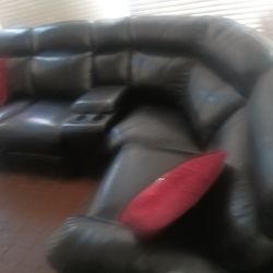 SECTIONAL LEATHER RECLINER MANUAL BLACK COLOR... DELIVERY SERVICE AVAILABLE 🚚⚡🚚