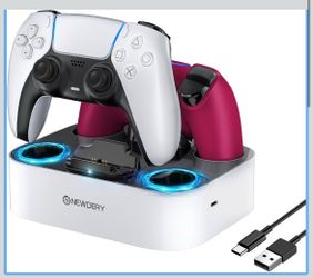NEWDERY for PS5 Controller Charger Station Compatible with Dualsense Edge, Fast Charging Dock Stand with Cable, Dual Charging Station for PlayStation 