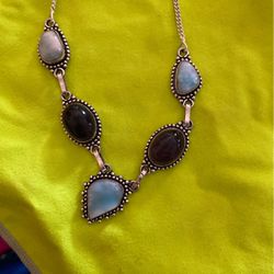 Silver Amethyst And Larimar Moonstone Necklace Beautiful Piece
