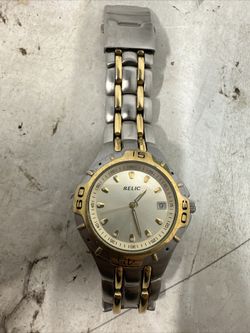 Relic Watch Women 31mm Silver Gold Tone Date 30M PR-6118 New Battery 6" #D2