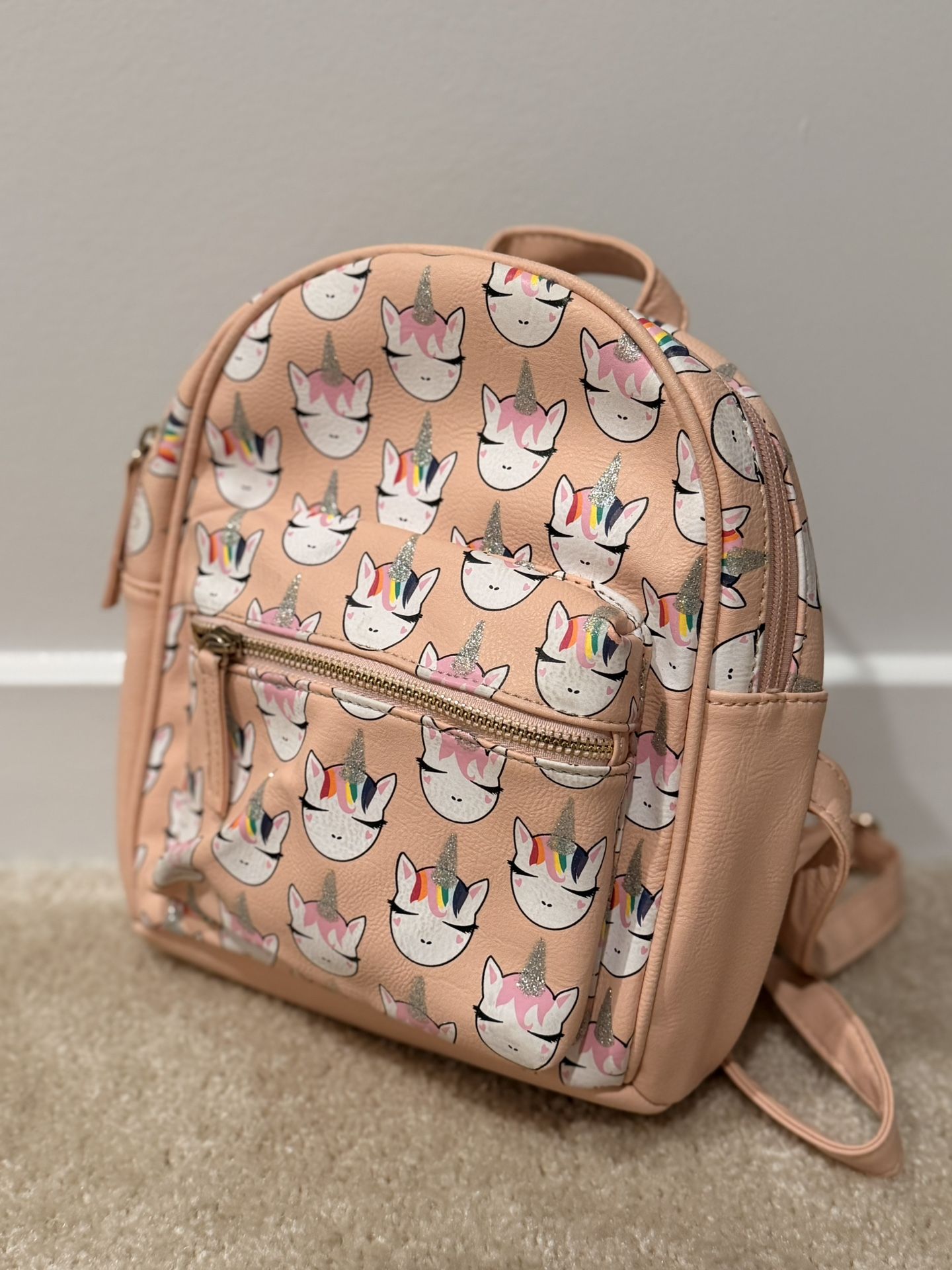 OMG - Girls Glitter Blush Leather Mini Backpack | Unicorn