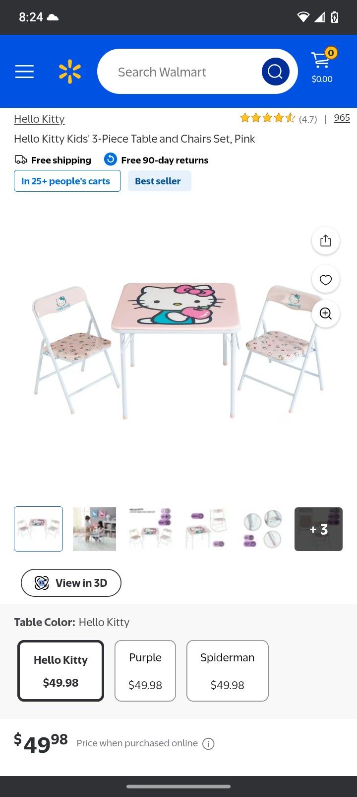 Hello Kitty Kids' 3-Piece Table and Chairs Set, Pink