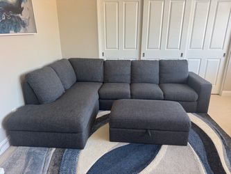 Dark Gray L-Shaped Sectional Sofa with Ottoman