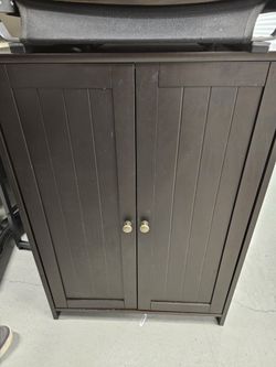 Black Wood Small Bathroom Cabinet with shelves