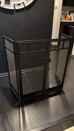 Black Metal Mesh Fireplace Screen with Doors