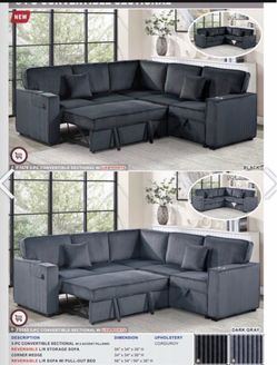 $550.  Sectional Pull Out Bed With Storage USB Cup Holder Available,I Ivory,Dark Gray,Corduroy