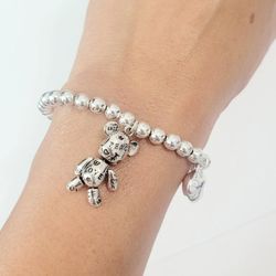 925 sterling silver women's ladies bear peace stretchy style bracelet Band Gift