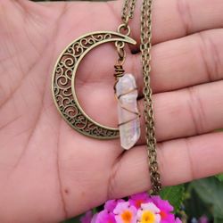Angel Aura Quartz Moon Necklace 