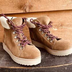 Sam Edelman Franc Brown Leather Suede Lace  Sherpa boots Size US 7 (EU37)