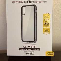 Griffin Technology iPhone X Clear Case 4' Drop Protection QI Charging Compatible, Black/Smoke/Clear