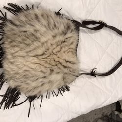 Vintage  Recycled  Leather And Fur Shoulder Bag