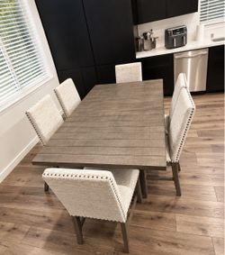 Dining Table Set with 6 Upholstered Chairs