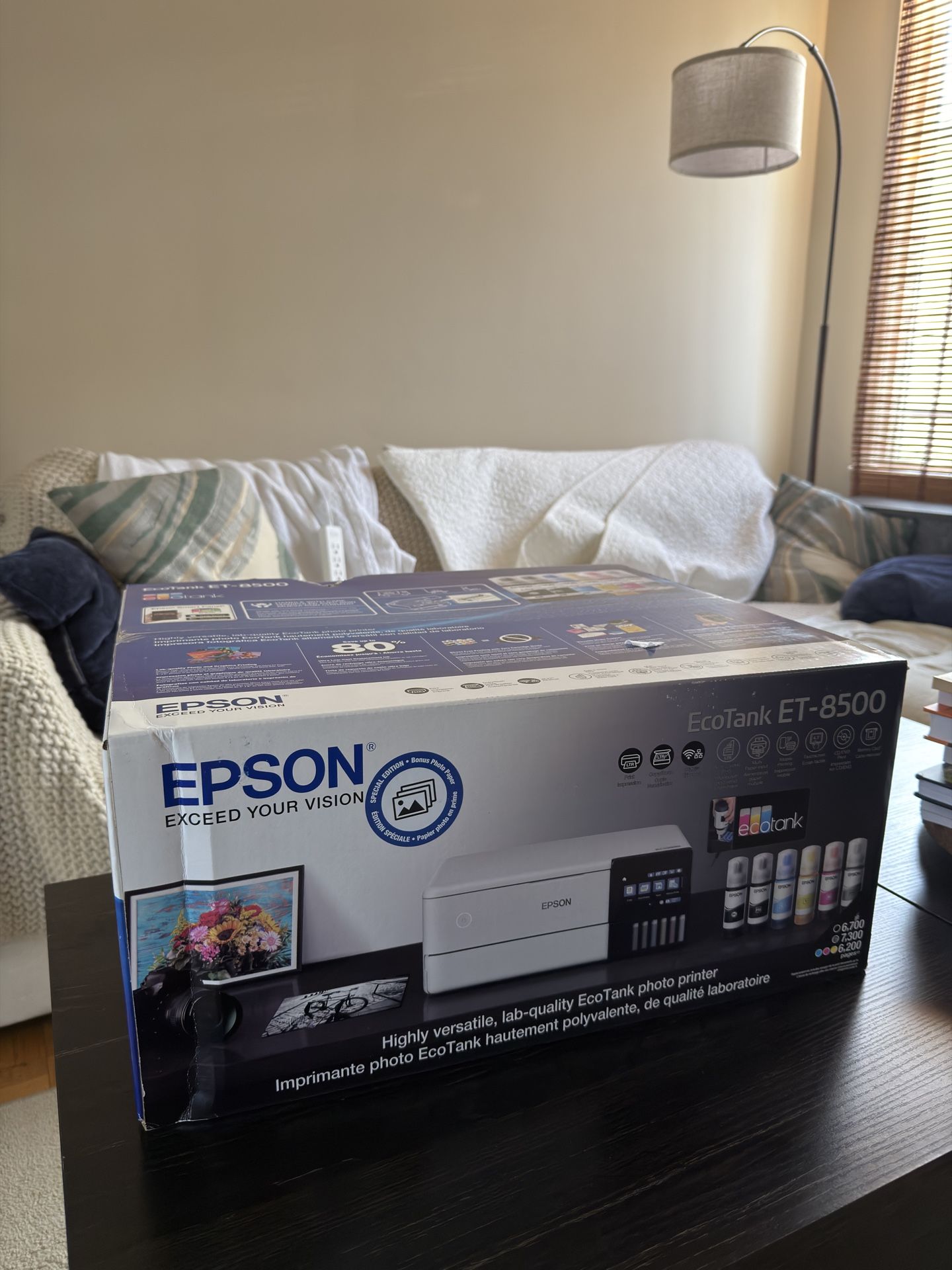 Epson EcoTank Photo ET-8500 Wireless Color All-in-One Supertank Printer with Scanner, Copier, Ethernet and 4.3-inch Color Touchscreen