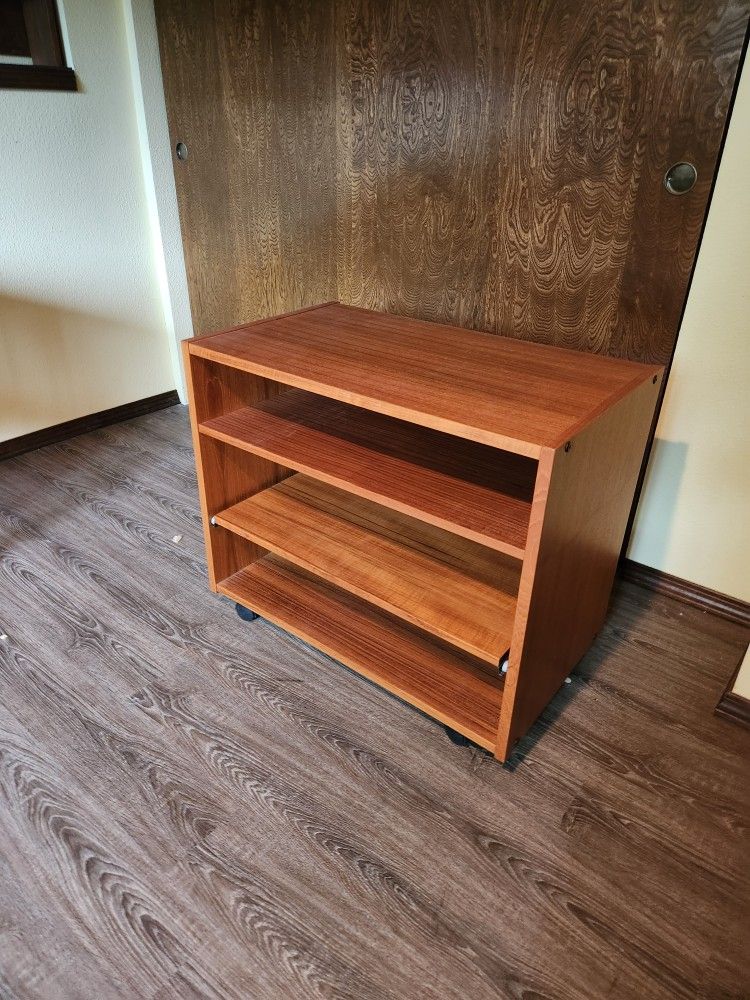 Small Storage Shelf on Caster with one Slide out Drawer or Media Stand