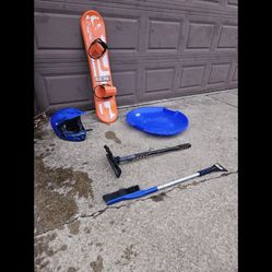 Snow Board Sled Helmet And Snow Brushes 
