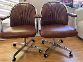 Vintage Mid-Century Chrome and Leather Swivel Dining Chairs