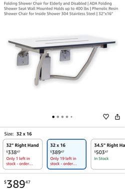 Harney Hardware 19070, Fold Up Shower Bench, Reversible, Left Handed, Phenolic Seat, Ada, Stainless Steel Shower Bench, Brushed Stainless Steel,