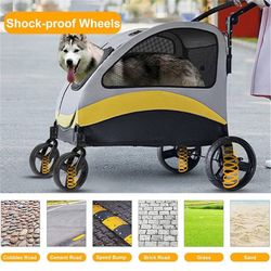 XL Extra Large Dog Stroller, All-Terrain 4 Wheel for 2 Medium Dogs, One-Click Foldable, Adjustable Handles, Dual Entry Safety Dog Stroller, Capacity 8