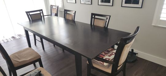 Dark Solid Wood Dining Table with 8 chairs