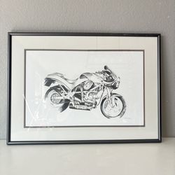 Framed 1961 Harley Davidson Vintage Motorcycle Bike Pencil Print Picture 28”x20”
