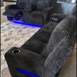 Power Reclining Black Fabric Sofa And Loveseat Living Room SetExtra Discount Code RSG 
🔥🔥 Mention OfferUp for this Special Price!!