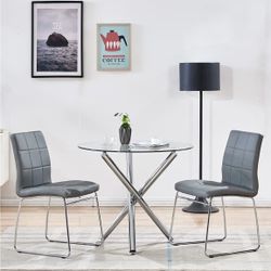 Modern Glass Dining Table Set – 3 Pieces